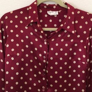 Agnes B red satin shirt with dots